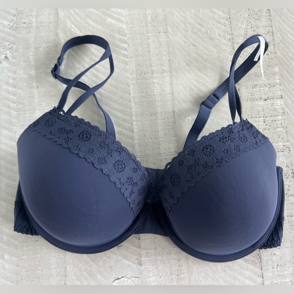 Aerie Hannah Demi Lace Trim Navy Bra size 36DD in Navy Grey Color NWOT - Picture 1 of 9